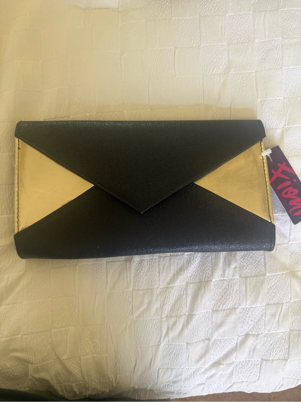 FIONI Clothing Black and Gold Geometric Envelope Clutch